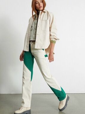 PacSun Green & White Paneled Low Rise Carpenter Pants Jeans Size 23